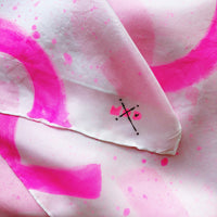 Hand-Painted Silk Scarf - Magenta Paint Splatter X's + O's - Michelle Owenby Design