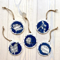 Round Musical Cyanotype Holiday Ornament