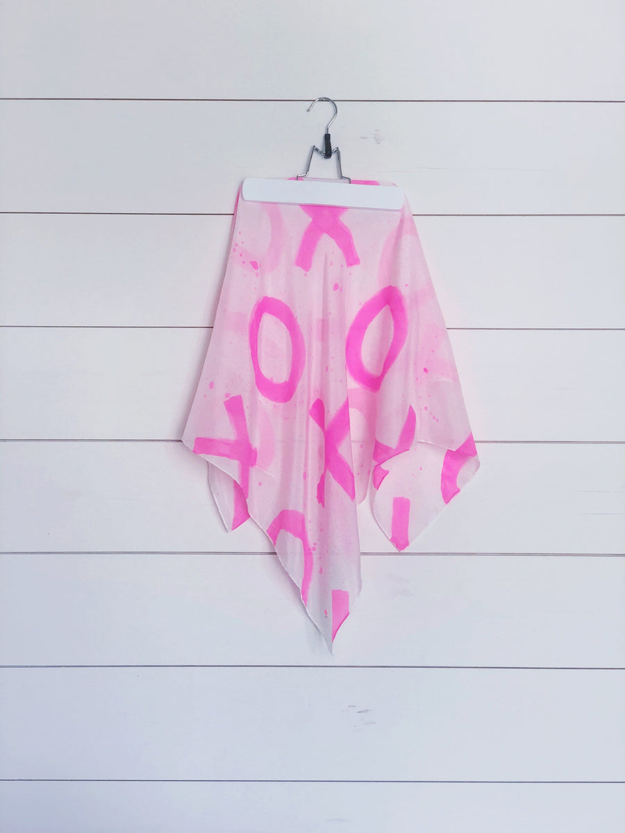 Hand-Painted Silk Scarf  - Magenta Paint Splatter X's + O's - Michelle Owenby Design