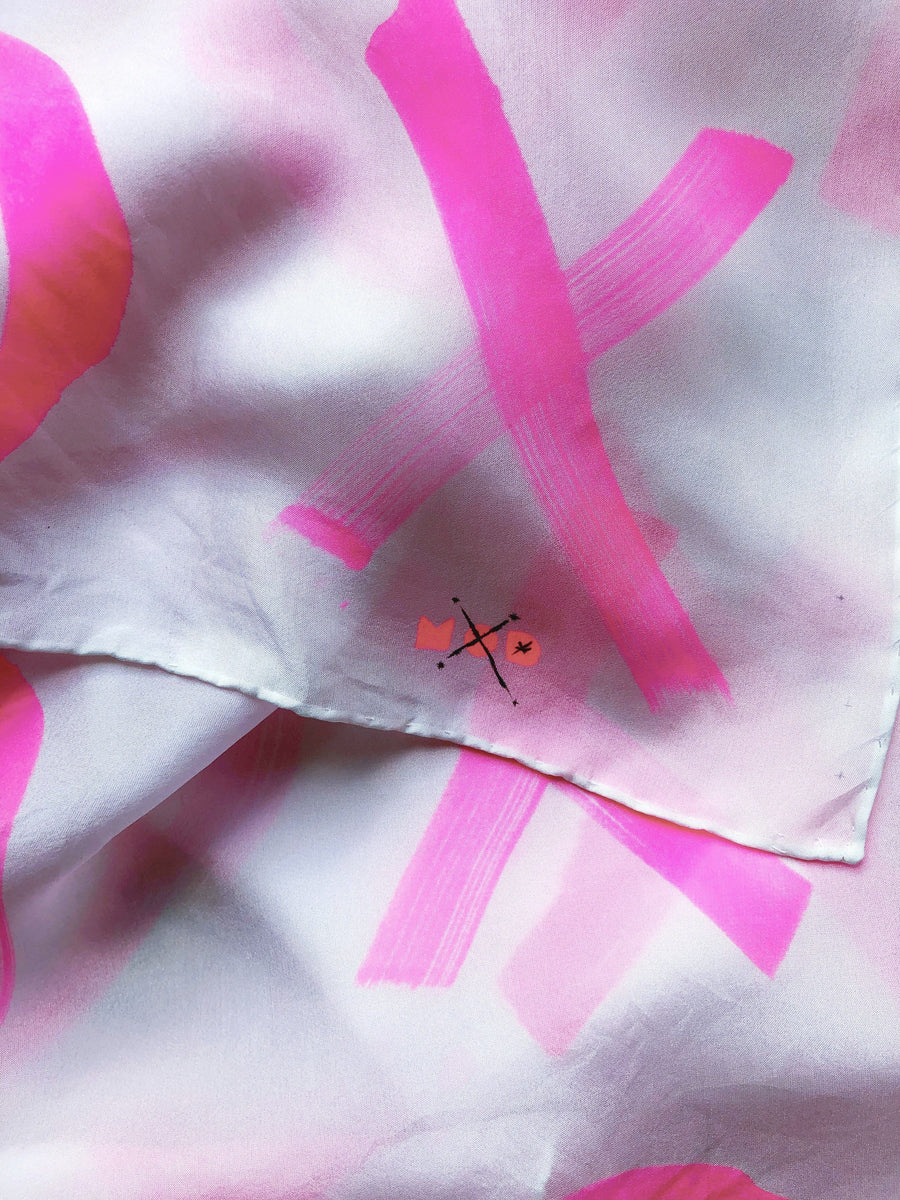 Hand-Painted Silk Scarf - Magenta X's + O's - Michelle Owenby Design