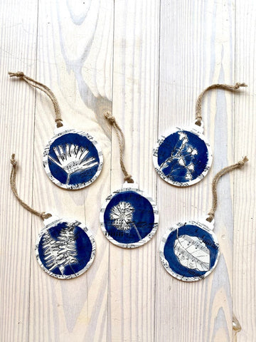 Round Musical Cyanotype Holiday Ornament